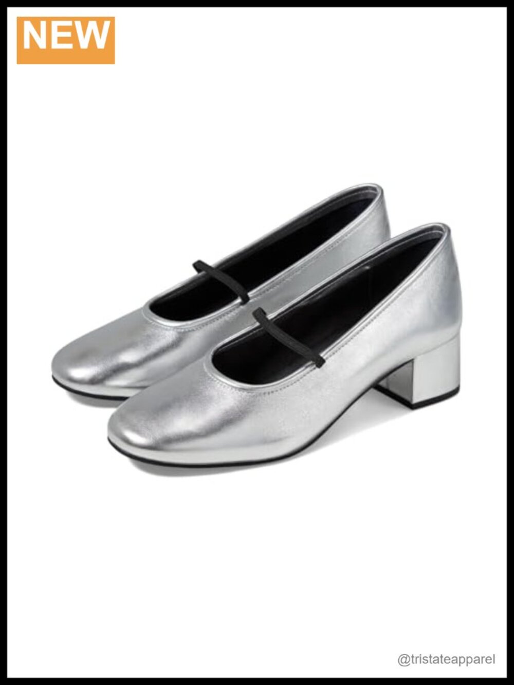 Leather Ballet Pump with Block Heel & Elastic Mary Jane Strap